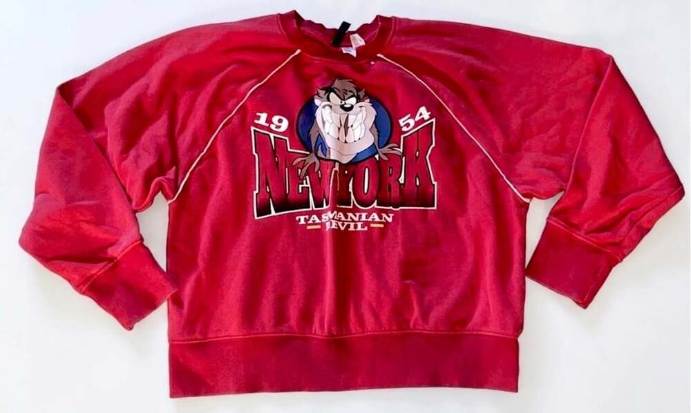 Divided H&M Warner Bros Taz Tasmanian Devil New York Sweatshirt Red XS